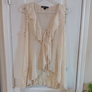 Cream Ruffle Tie-Front Blouse